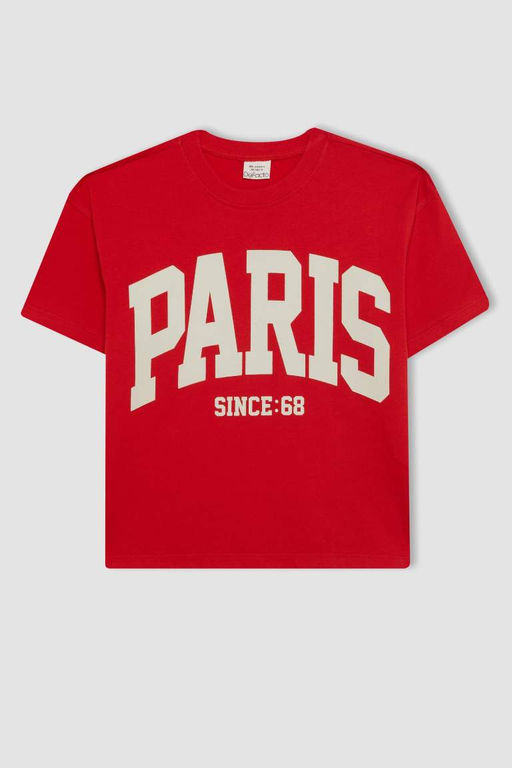 Школьная футболка с короткими рукавами и короткими рукавами с круглым вырезом и принтом для девочек - Defacto фото 6