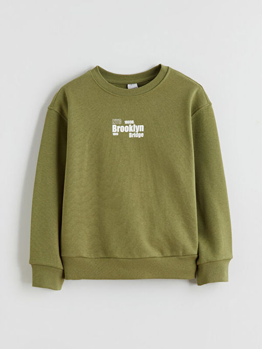Bisiklet Yaka Bask?l? K?z ?ocuk Kal?n Sweatshirt