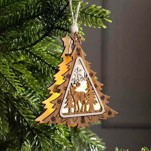 Ёлочная игрушка Ёлочка с оленем, 11х11х2 см, от батареек, свечение тёплое белое