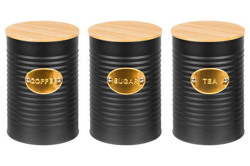 Набор банок д/сыпучих продуктов 3 пр. 900 мл 10*10*14,5 см "Tea, coffee, sugar" черный с бамбук.крыш