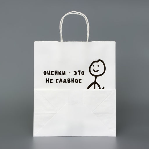 Пакет подарочный белый, с приколом, «Оценка - это не главное », 24×14×28 см