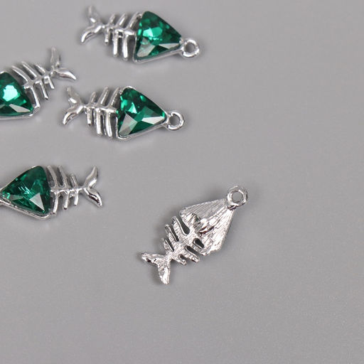 Цена за 5 шт. Декор для творчества металл Скелет рыбы, серебро, зелёный, 1.90.90.5 см - Арт узор фото 2