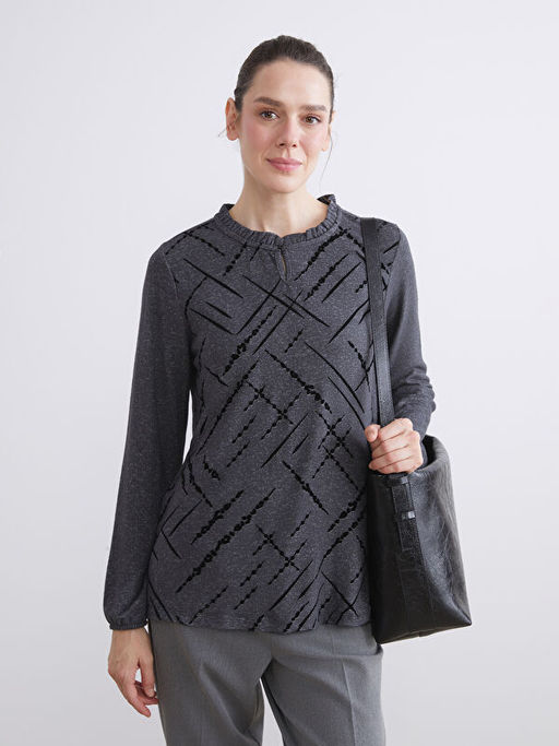 F?rf?rl? Dik Yaka Desenli Bluz