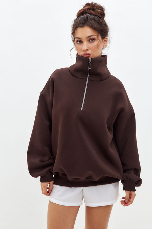 Толстовка женская из футера начес Комфорт шоколад макси