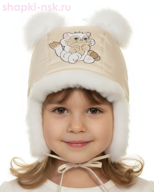 211-З Кошечка Ушанка для девочки (48-50)