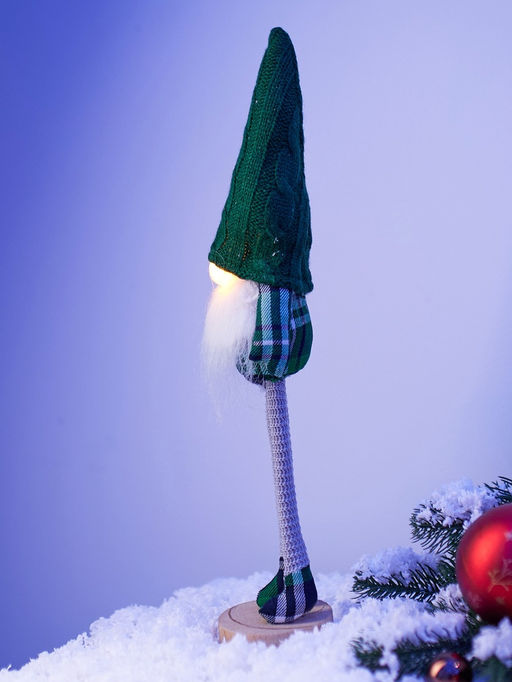 Фигура текстиль «Гном в зелёном» 42 см, 1 LED, от батареек AG13×3, свечение тёплое белое