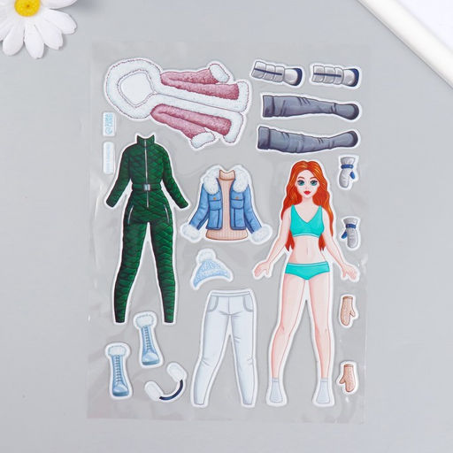 Цена за 2 шт. Наклейка-игра «Одень куклу. Зимний», для скрапбукинга, творчества, пластик, 15×20 см