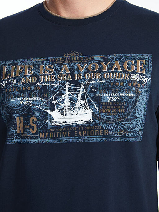 Bisiklet Yaka Bask?l? Penye Erkek Ti??rt