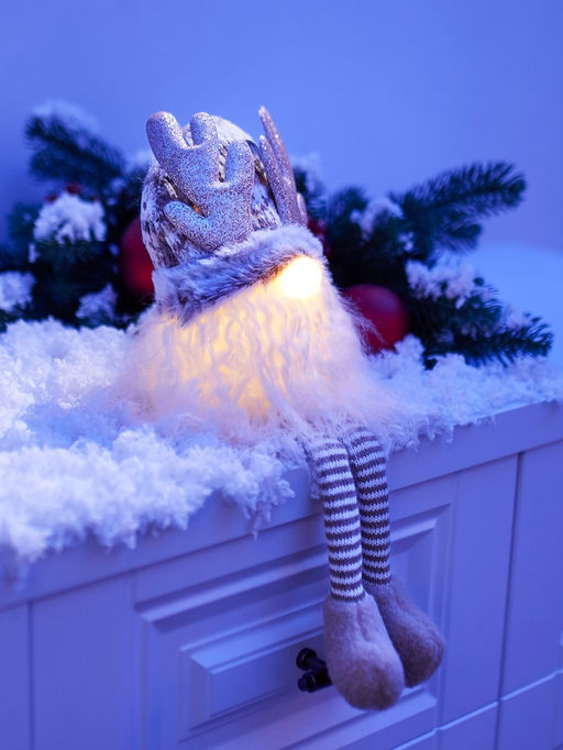 Фигура текстиль «Гном лосяш» 33 см, 1 LED, от батареек AG13×3, свечение тёплое белое