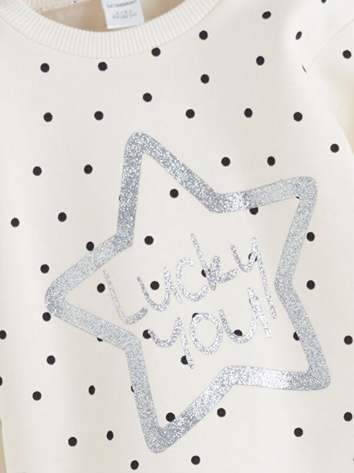 Bisiklet Yaka Puantiyeli K?z ?ocuk Sweatshirt