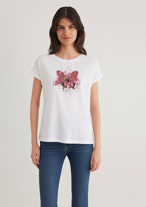 Kelebek Bask?l? Beyaz Istanbul Tisort - Mavi фото 3