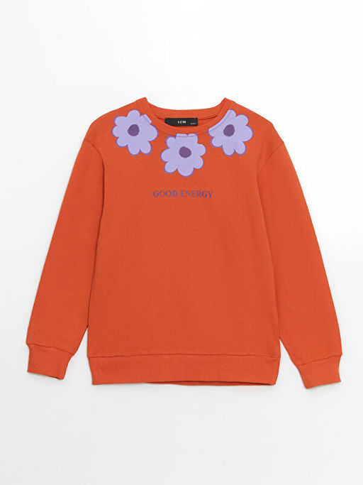 Bisiklet Yaka ?i?ekli K?z ?ocuk Sweatshirt