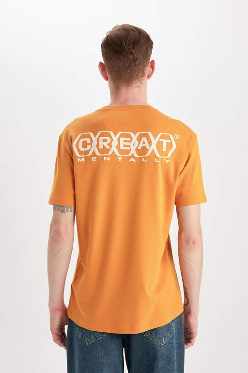 Футболка из плотной ткани обычного кроя с круглым вырезом и принтом на спине с короткими рукавами - Defacto фото 10