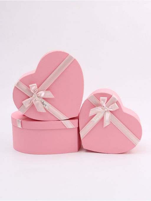 Набор подарочных коробок сердце 3 в 1, розовый матовый, 31?27?13.3; 28?25?11.7; 26?23?10.3 см