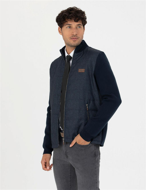 Lacivert Slim Fit Fermuarl_ Triko H_rka
