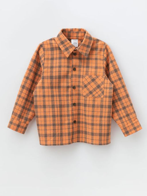 Рубашка для мальчика хлопковая, желт/клетка, 673 - Lesi kids фото 3