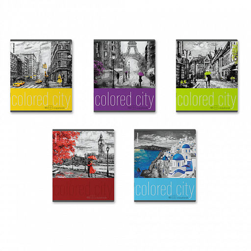 Цена за 5 шт. Тетрадь общая ученическая ErichKrause Colored City, 48 листов, клетка_MIX-PACK  фото 2