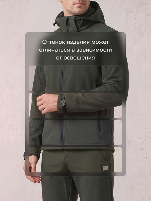 Мужской костюм из софтшелла с флисом и мембраной утепленный цвета хаки 09615Kh