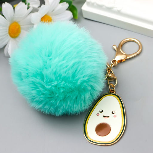 Пушистик на кольце с карабином, металл Авокадо ярко-голубой 12х4,5 см - Simaland фото 3