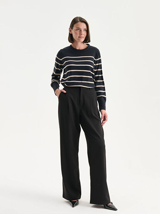 Bisiklet Yaka ?izgili Kad?n Triko Kazak