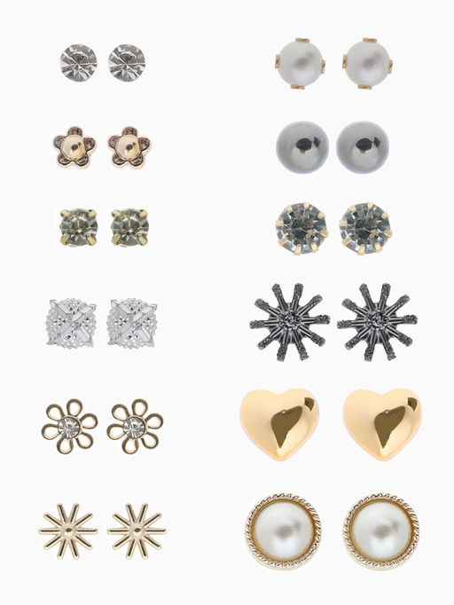 Цена за 2 шт. Серьги пусеты One year, 12 пар, цветочное настроение, белые в золоте