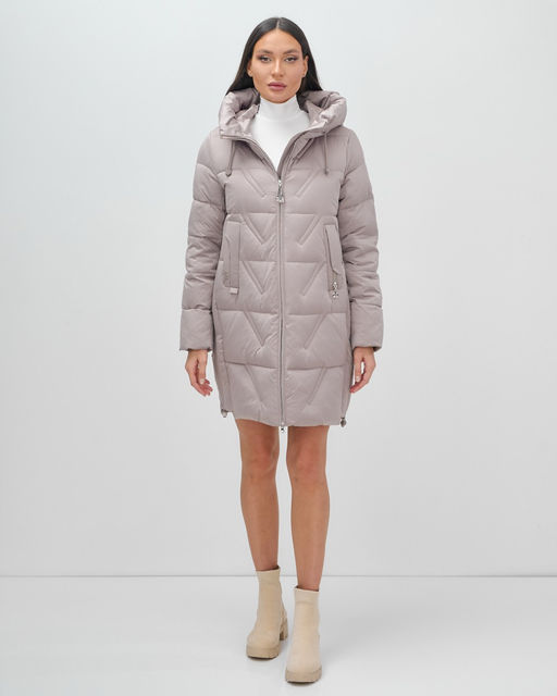 Куртка зимняя женская классическая с капюшоном светло-коричневого цвета 7671SK - Visdeer фото 2