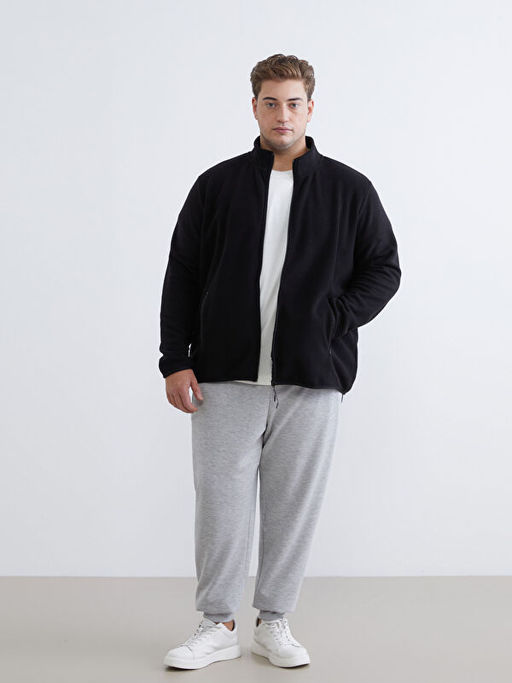 Standart Kal?p Dik Yaka Polar Erkek Fermuarl? Sweatshirt