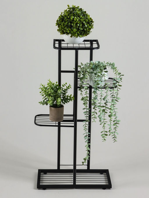 Подставка для цветов Greengo, 4 полки, 43×22×82 см, напольная, металл, чёрная