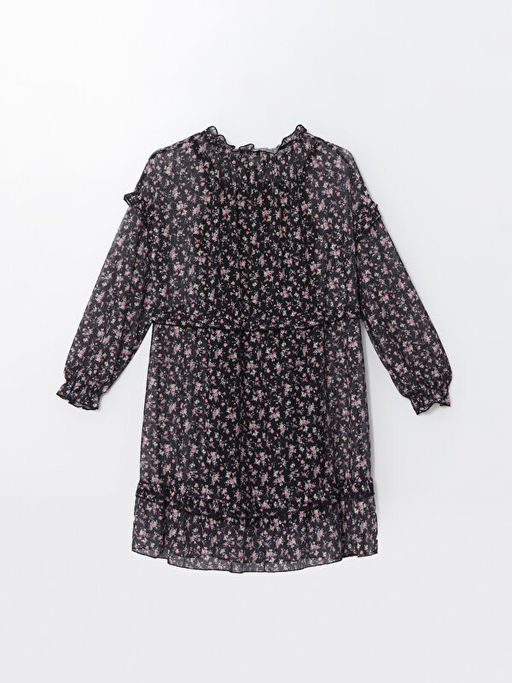 Bisiklet Yaka ?i?ekli K?z ?ocuk Elbise