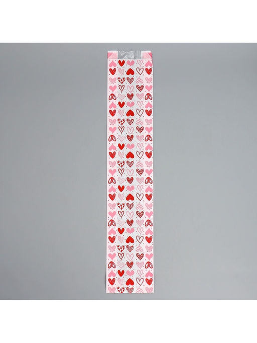 Цена за 50 шт. Пакет бумажный фасовочный, крафт, «Сердечки» 11×57.5×4 см с окном