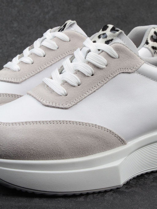 03-YG497-1 WHITE/GREY Кроссовки женские (натуральная кожа)
