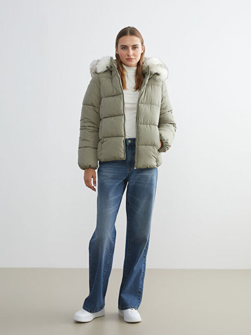 Kad?n Kap??onlu D?z ?i?me Mont