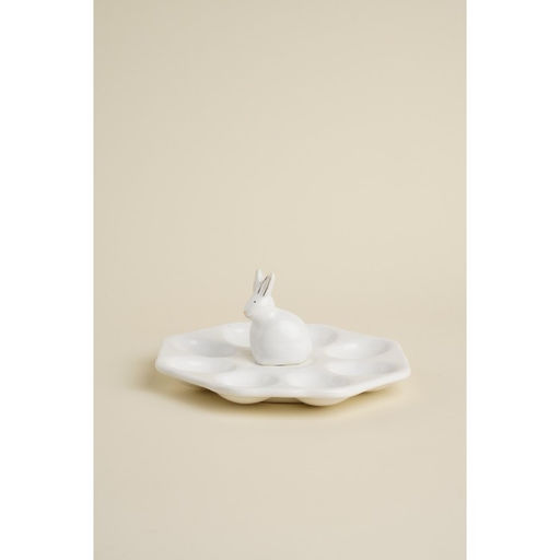 Подставка для яиц SL Home «Пасхальные кролики», 19×9 см, 8 ячеек, керамика, белая