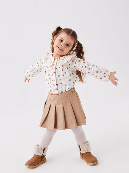 Deri G?r?n?ml? K?z Bebek ?ort Etek ve K?lotlu ?orap 2li