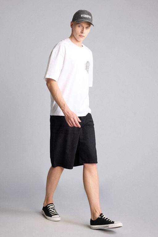 %100 Pamuk Baggy Fit Bermuda _ort - Defacto фото 3