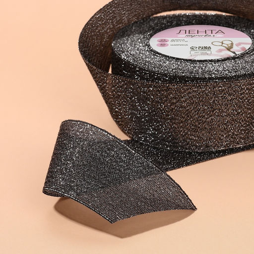 Лента парчовая, 40 мм, 23 1 м, цвет чёрный №029 - Арт узор фото 5