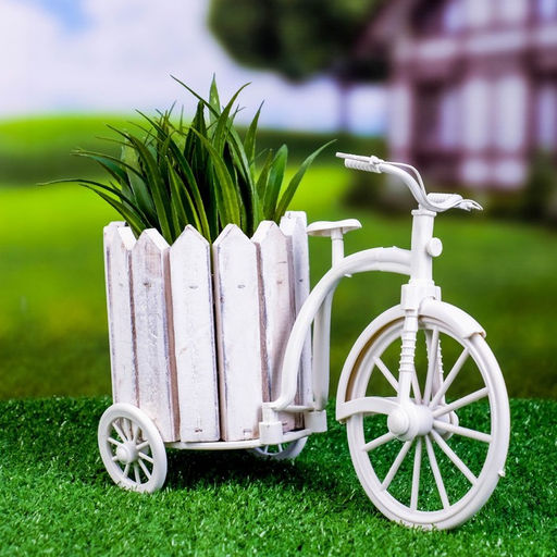 Декоративное кашпо для цветов «Велосипед», 26×12×18 см, дерево, пластик, белое