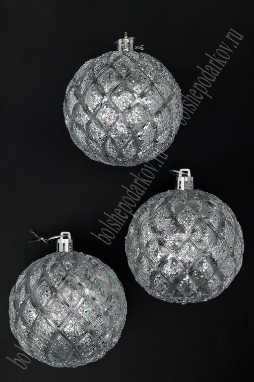 Набор новогодних шаров 8 см (3 шт) SF-7805, серебро №2