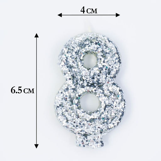 Свеча в торт Блестки, цифра 8, серебро, 5,5 см - Страна карнавалия фото 2