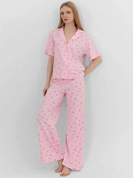 Комплект домашний женский розовый с цветочным принтом - Mark formelle фото 8