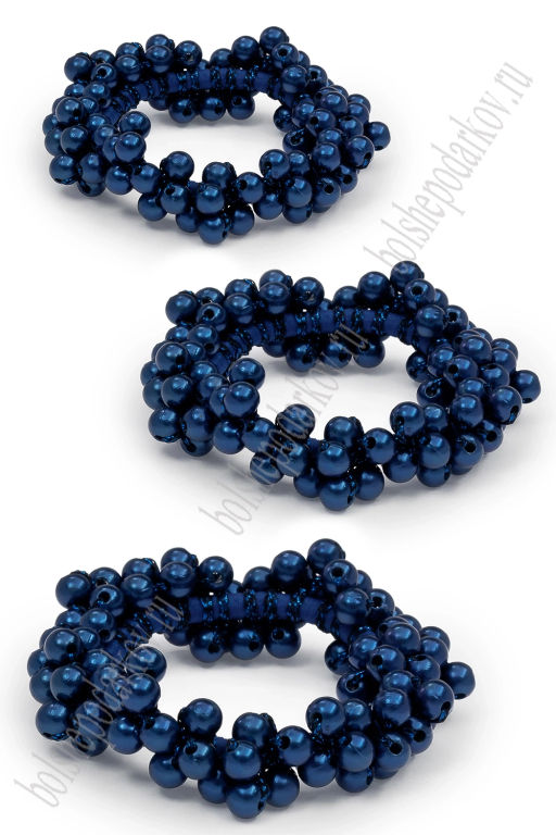 Резинки с бусинами для волос 5 см (3 шт) SF-8012, синий