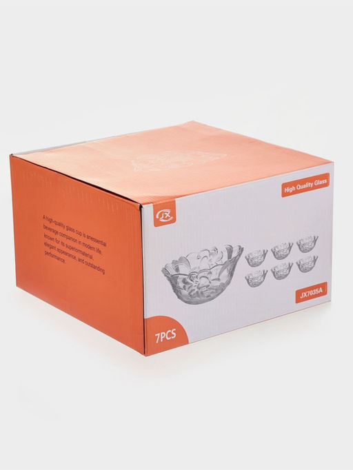 Салатники «Флора», 260 мл, 1500 мл, d=12.2/22 см, набор 7 шт., стекло, прозрачные