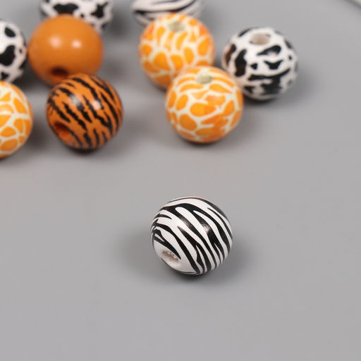 Цена за 2 шт. Бусины для творчества дерево "Звериный принт" набор 10 шт 1,6х1,6х1,6 см