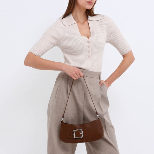 Сумка женская багет на молнии, 26×5×10.5 см, шоколадная