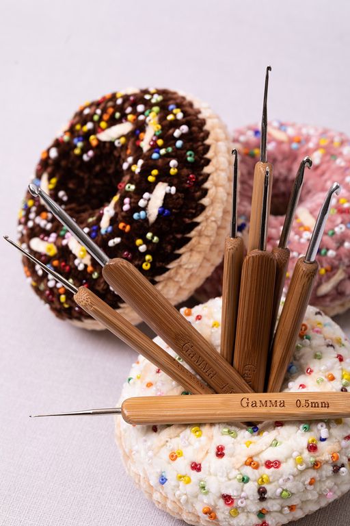 Для вязания Gamma RHB крючок с бамбуковой ручкой сталь бамбук d 2.0 мм 13.5 см в блистере фото 7