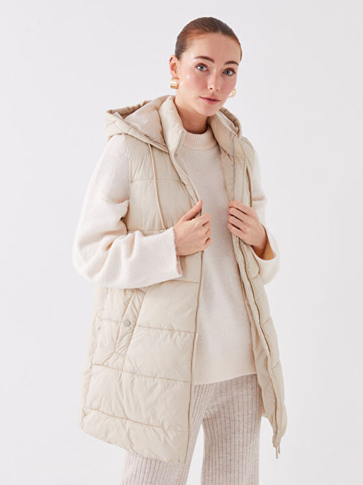 Kad?n Kap??onlu D?z ?i?me Yelek