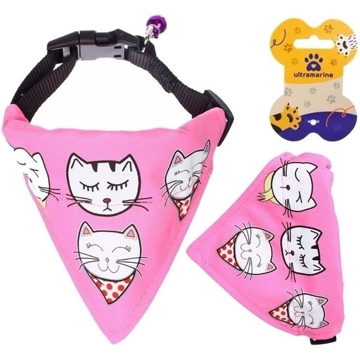 Цена за 2 шт. Ошейник с банданой и колокольчиком для кошек и собак мелких пород "Стильный БРО", цвет розовый, рS/16*11см (лейбл)