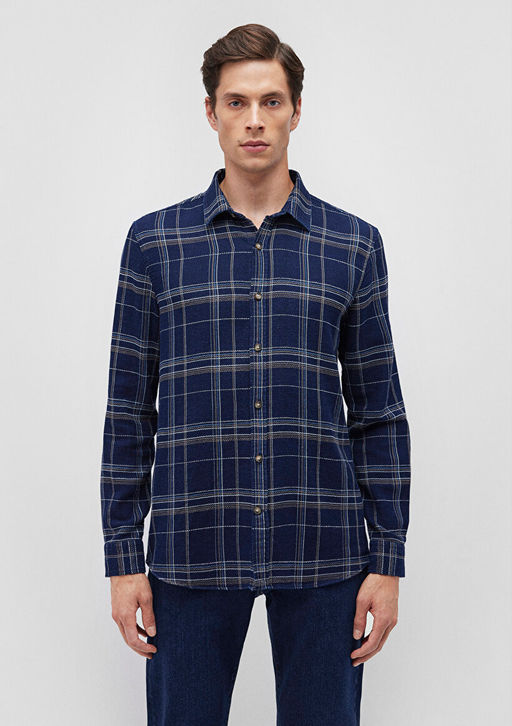 Kareli Lacivert Shirt - Mavi фото 3