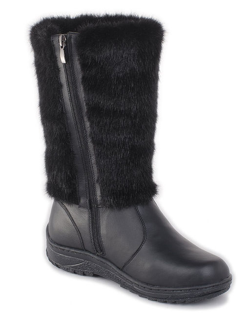 Унты женские на литой подошве. Черные., "Норка" черная. Молния.