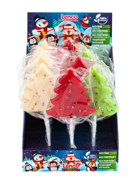 Цена за 20 шт. Карамель леденцовая новогодняя Елочка в обсыпке, яблоко, 35 г